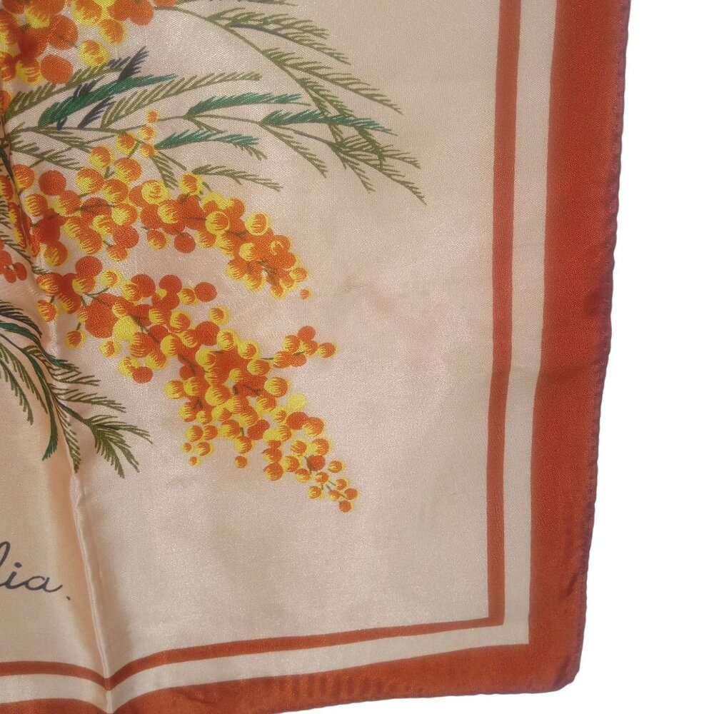 Vintage Australia Souvenir Square Large Scarf Wattle Flower Signed Neil AS IS - Picture 8 of 15